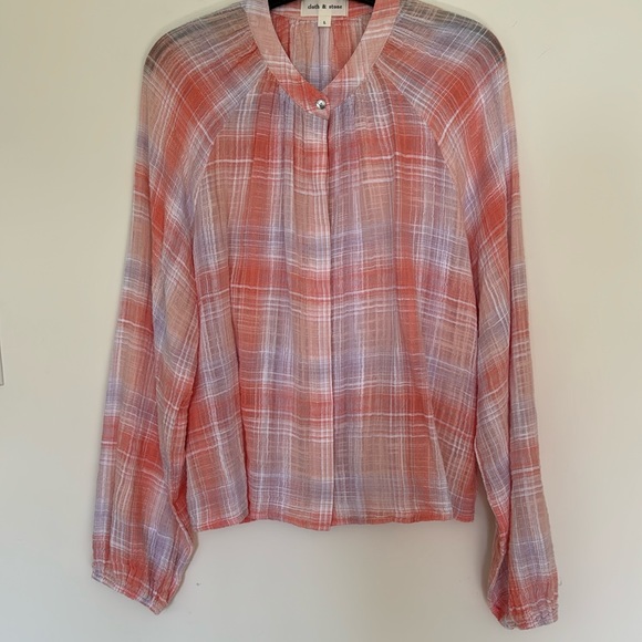 Anthropologie Cloth and Stone Plaid Blouse NWOT Size Large - Picture 3 of 6